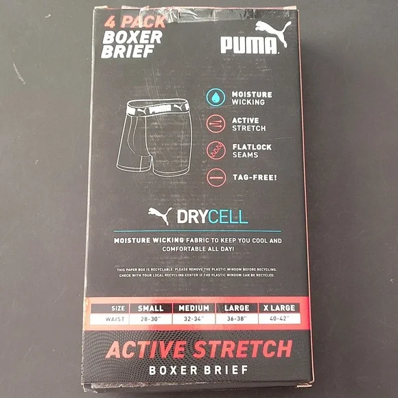 Men's Puma 4-Pack Boxer Briefs Active Stretch Tag Free Underwear Size - XL 40-42 - Picture 3 of 7